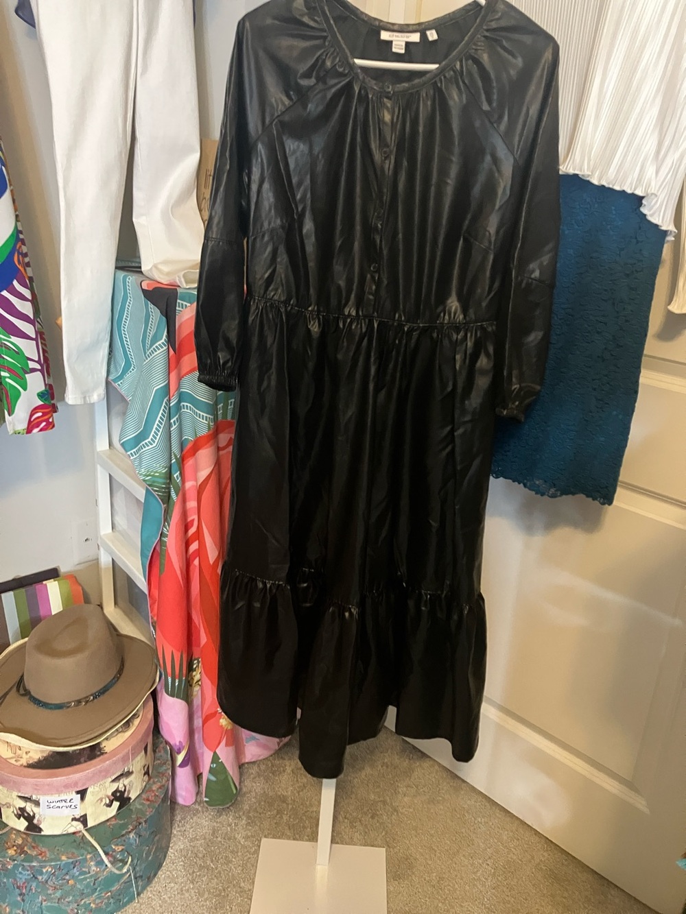 Chicos Pleather Tiered Midi Dress - Picture 5 of 9